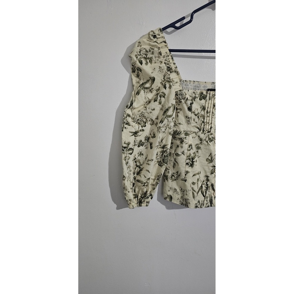 Kourt Women's Smocked‎ Floral Top Small Linen Polyester Blend Green Y2K Preppy - Picture 4 of 8